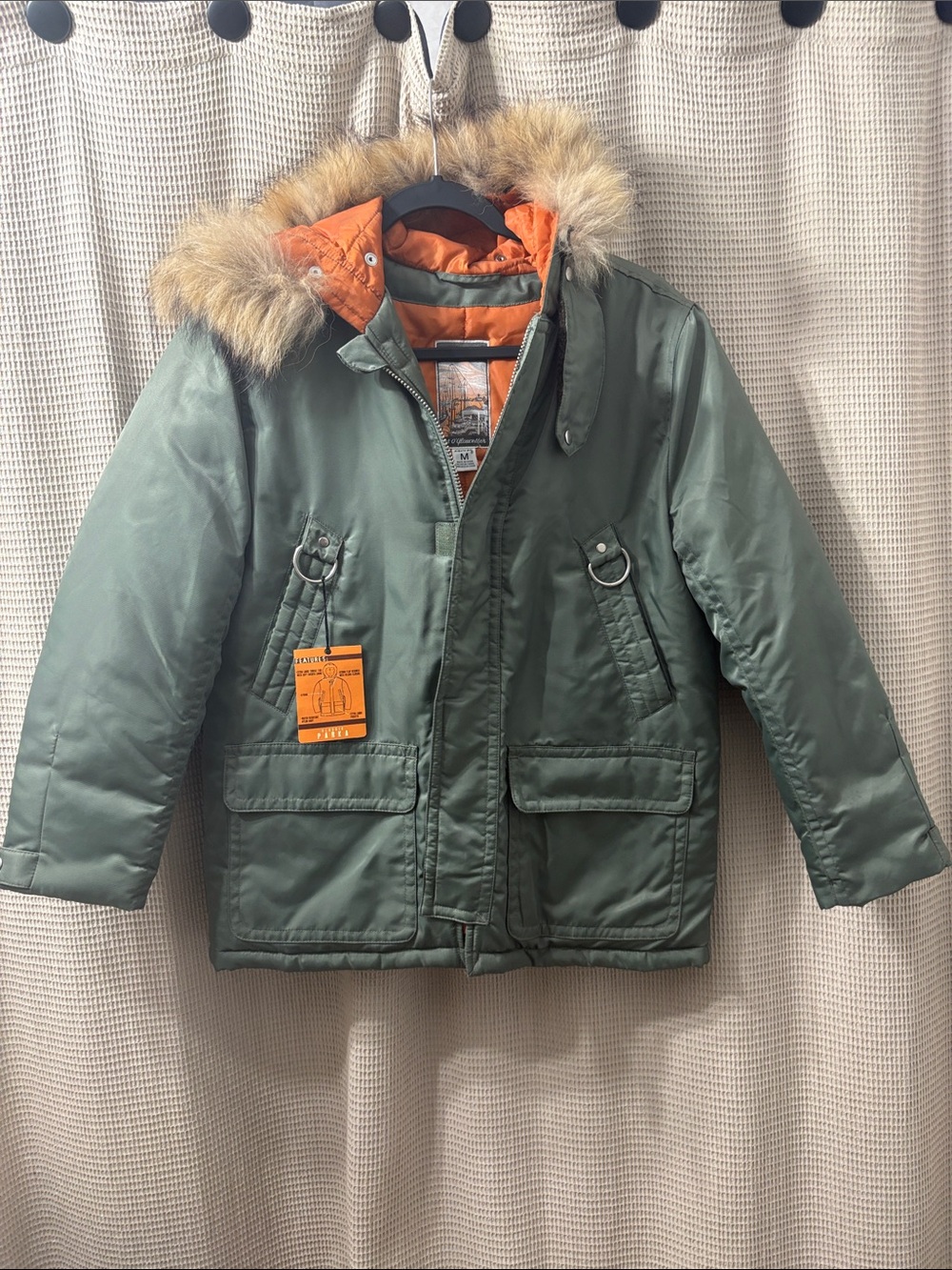 Mighty Mac Kids Olive Green Parka Jacket with Faux Fur Hood - high quality